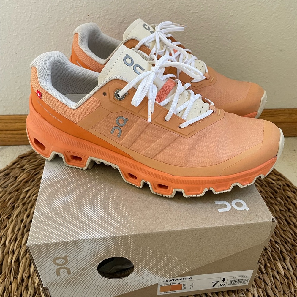 On Running Cloudventure Orange and White Sneakers